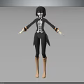 3D Character Model With Black Short Hair Black Coat White Top Brown Boots Open Arms