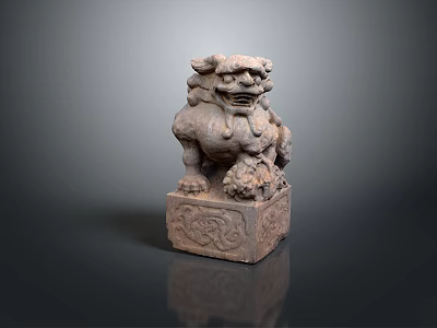 Traditional Stone Lion Sculpture With Detailed Carved Base And Ornamental Design 3d model