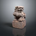 Traditional Stone Lion Sculpture With Detailed Carved Base And Ornamental Design