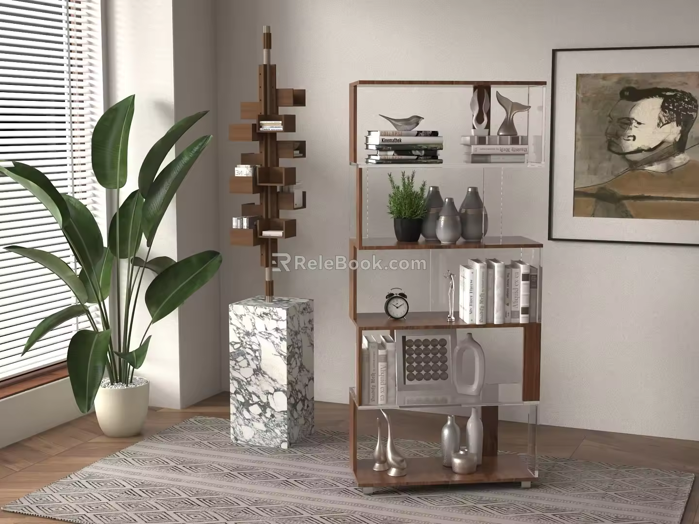 Modern bookshelf rotating bookshelf device 3d model