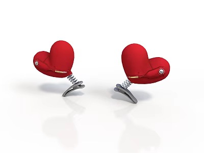 Red Heart Shaped Clips With Spring Mechanism And Metal Clamp Parts 3d model