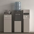 Beige Water Dispensers With Coffee Maker And Transparent Water Bottle