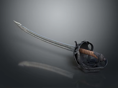 Ancient Medieval Sword With Intricate Metal Blade And Leather Wrapped Hilt 3d model