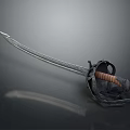 Ancient Medieval Sword With Intricate Metal Blade And Leather Wrapped Hilt