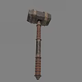Medieval Metal Hammer Weapon With Square Head And Spiral Wooden Handle Design