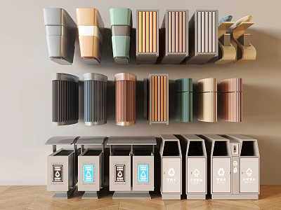 Public Facilities Waste Containers With Various Designs And Colorful Materials For Recycling Classification 3d model