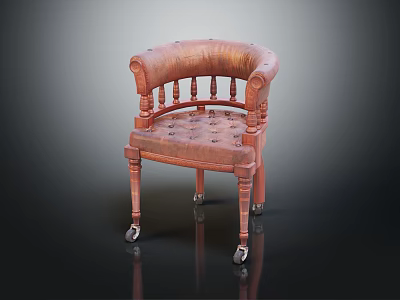 Classic Leather Single Sofa With Wooden Frame Curved Armrests Tufted Design And Rollable Wheels 3d model