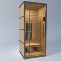 Modern Shower Sauna Interior With Wooden Structure Glass Door Bench And Top Lights