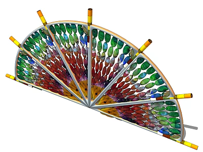 Vibrant Glass Fan Shaped Structure Instagrammable Photo Spot With Yellow Poles 3d model