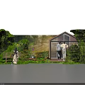 Lush Living Plant Wall with Wooden Cabin and Greenery in Natural Garden Setting