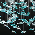 Modern Blue Leaf Shaped Crystal Chandelier Hanging Lighting Design With Sparkling Details