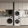 Elegant Modern Laundry Room With Washer Dryer Units Cabinet Storage And Sink