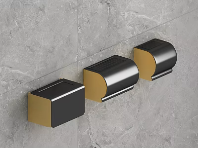 Wall Mounted Black Gold Storage Organizers On Grey Marble Wall Surface 3d model