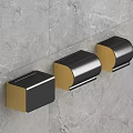 Wall Mounted Black Gold Storage Organizers On Grey Marble Wall Surface