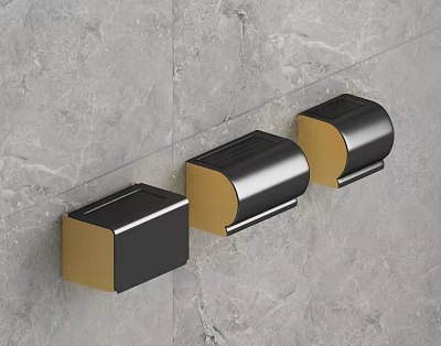 Wall Mounted Black Gold Storage Organizers On Grey Marble Wall Surface 3d model