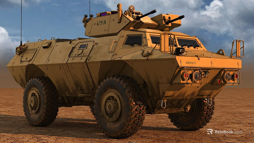 Military Armored Tank With Large Wheels Turret And V54 Number In Desert Terrain 3d model 