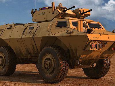 Military Armored Tank With Large Wheels Turret And V54 Number In Desert Terrain 3d model
