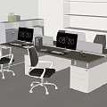 Modern Office Desk Workstation With Computer Monitors Office Chairs And Window View 3d model