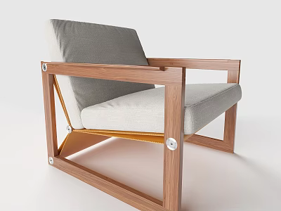 Modern Single Sofa With Wooden Frame Upholstered Gray Cushion Armrest And Metal Connectors 3d model
