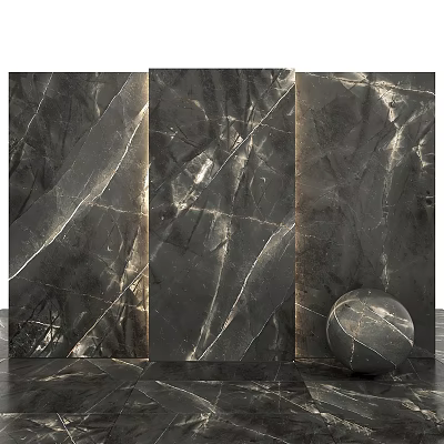Black Marble Textured Wall With Spherical Decor Element In Modern Interior 3d model