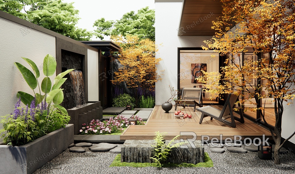 Villa courtyard landscape outdoor leisure chair landscape plants waterscape plant combination model