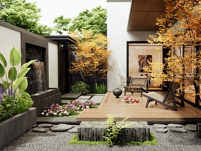 Villa courtyard landscape outdoor leisure chair landscape plants waterscape plant combination model