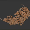 Crescent Shaped Structure Composed Of Small Gray Cubes On Dark Gray Background
