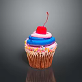Delicious Cupcake With Blue Pink Frosting Red Cherry Colorful Sprinkles And Brown Paper Liner