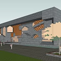 Contemporary Architectural Structure Featuring Geometric Shapes Irregular Windows Evening Sky And Plaza With People