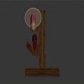 Japanese Katana Sword On Wooden Display Stand With Red Handle And Metal Blade