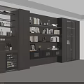Modern Luxury Built In Wine Cabinet With LED Lighting And Adjacent Book Display Shelves