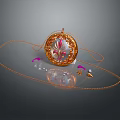 Elegant Golden Pendant Necklace With Ornate Pattern And Colorful Gemstone Accents