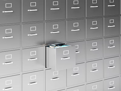 Metal File Cabinets With Open Drawer Containing Office Documents In Storage 3d model