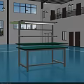 Functional Workbench With Sturdy Metal Frame Green Tabletop And Upper Storage Shelf