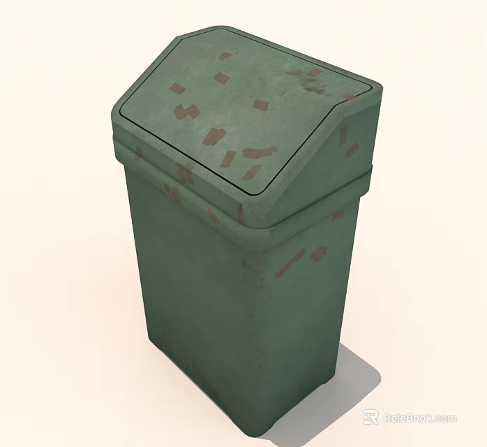 Green Rectangular Trash Bin With Lid And Spotted Surface For Home And Office Use 3d model 
