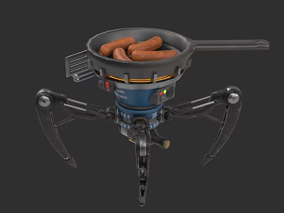 Portable Outdoor Cooking Pan with Durable Stand for Sausage Preparation 3d model