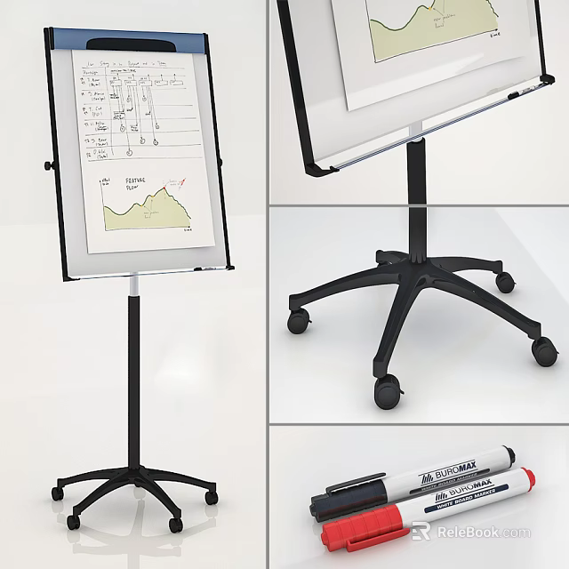 Professional Drawing Tools Easel With Whiteboard Rolling Stand And Markers 3d model 