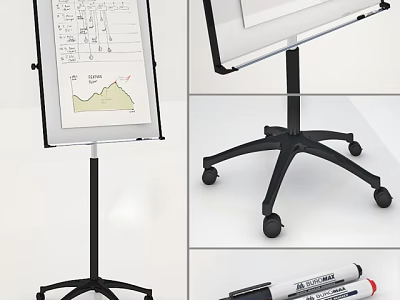 Professional Drawing Tools Easel With Whiteboard Rolling Stand And Markers 3d model