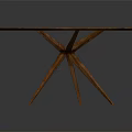 Round Wooden Table With Purple Surface And Three Metal Legs Design