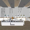 Modern Art Showroom Displaying Ceramic Pieces Tea Sets And Wooden Ceiling Decor