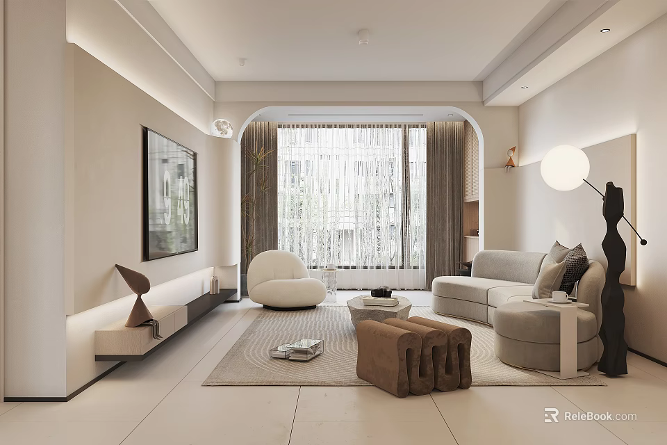 Modern Living Room Interior Design With Sofa Armchair Rug And Floor Lamp 3d model 