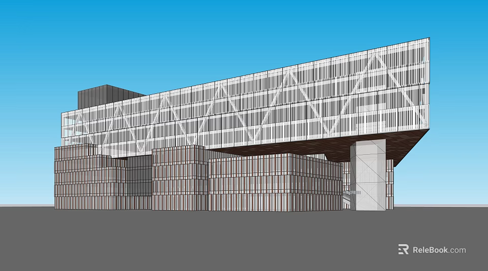 Modern Architectural Building With Glass Curtain Walls And Geometric Structures 3d model 
