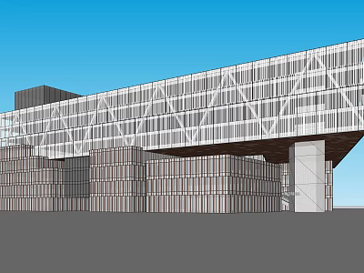 Modern Architectural Building With Glass Curtain Walls And Geometric Structures 3d model