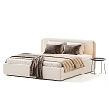 Modern Upholstered Double Bed With Brown Pillows Blanket And Side Tables 3d model
