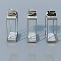 Swing Door Display Stands With Silver Frames And Marble Tops Holding Handbags 3d model