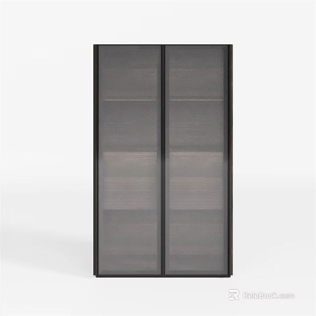 Modern Wine Cabinet With Glass Doors Black Frame And Multiple Storage Shelves 3d model 