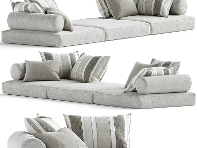 Light Gray Modular Sofa With Striped Throw Pillows 3d model
