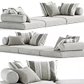 Light Gray Modular Sofa With Striped Throw Pillows 3d model