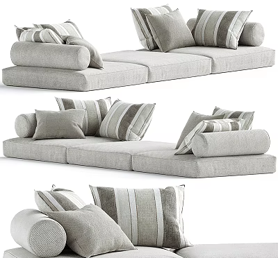 Light Gray Modular Sofa With Striped Throw Pillows 3d model