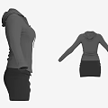 Women's Gray Long Sleeve Hooded Jacket With Black Skirt Casual Everyday Outfit
